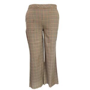 NWT Sundance Plaid Wide Leg Trouser Women's Size 14 Tan Multicolor